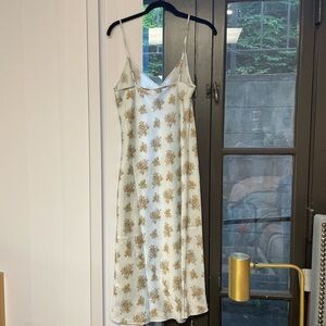 Aritzia silk midi dress in blue floral print